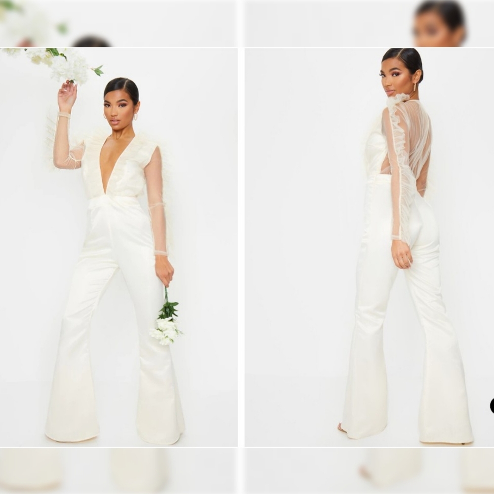🆕 PrettyLittleThing Frill Mesh Wide Leg Jumpsuit
